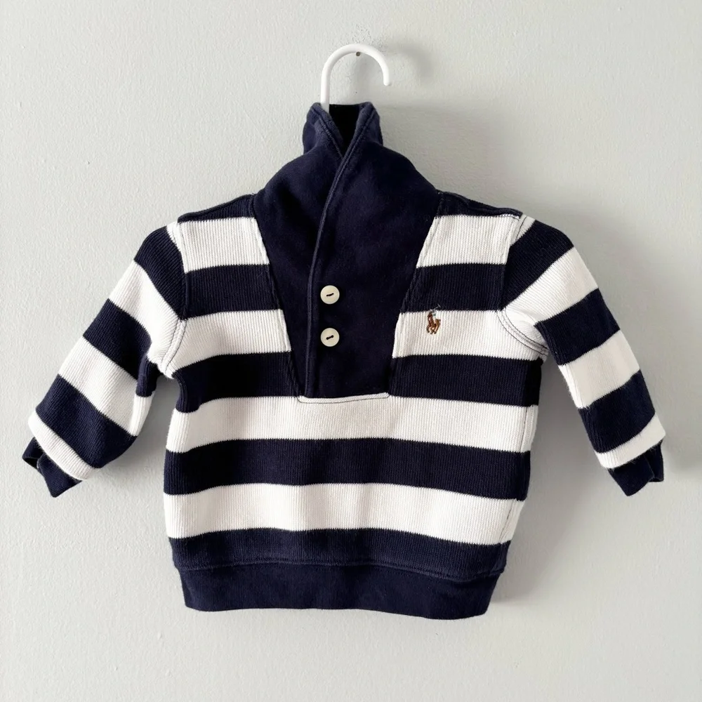 Ralph Lauren Baby Striped Sweater Pullover Collared Henley Thick Knit